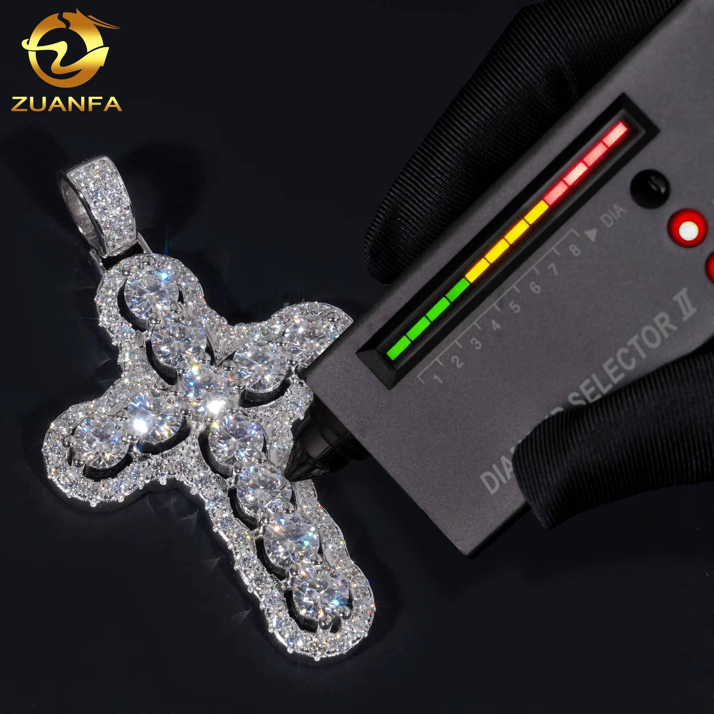 High-end Pass Diamond Tester Hip Hop Style 925 Sterling Silver Iced Out Fancy Shape Moissanite Cross Pendants