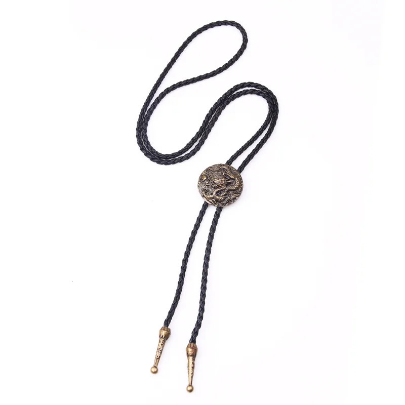 BOLO TIE Necklace Ethnic Style Men Women Bolo Tie Silver Chinese Dragon Necklace Leather Long Necklace Sweater Chain Pendant 250430