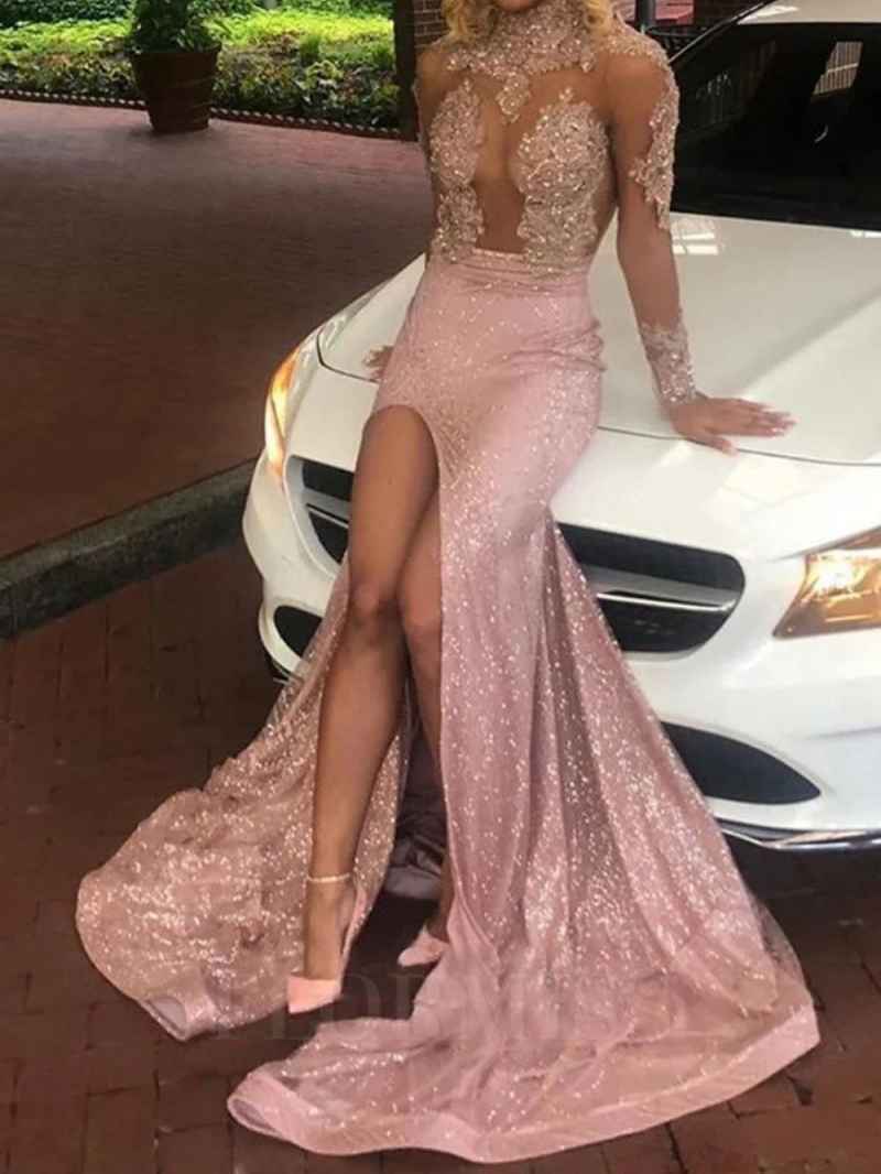 Sexy Evening Dresses Illusion High Neck Appliques Mermaid Prom Dress For African Backless Women Party Gowns Customized