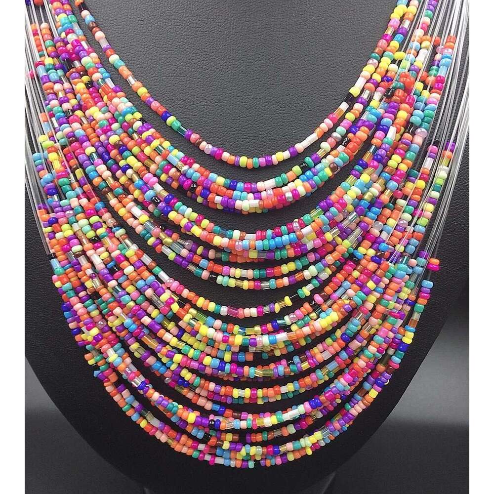 Bohemian Vacation Style Rice Beads Handmade For Women Multilayer Necklace & Earrings Set Jewelry Ladies Accessories