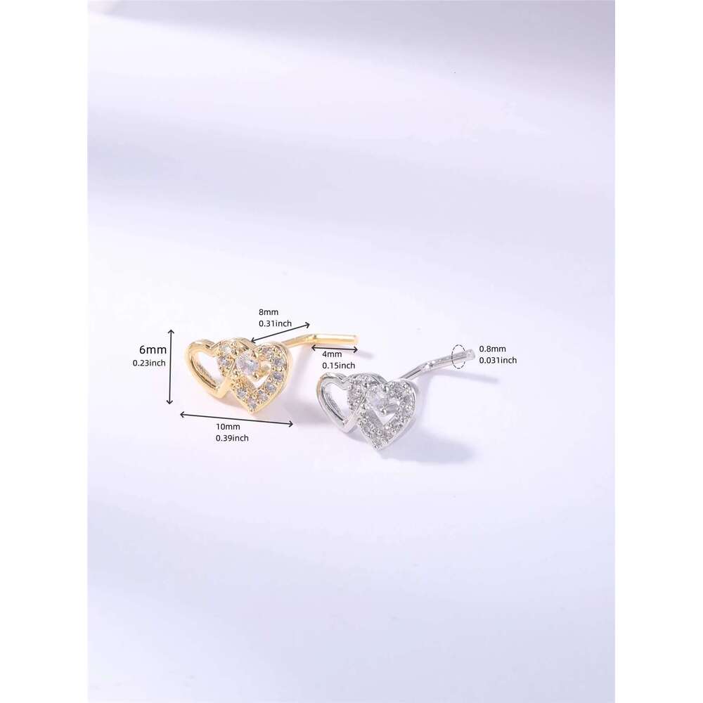 20G L Shaped Studs Rings Cute Heart Shiny CZ Love Stone Gold Sier Color Nose Piercing For Women Girl Nostril Jewelry