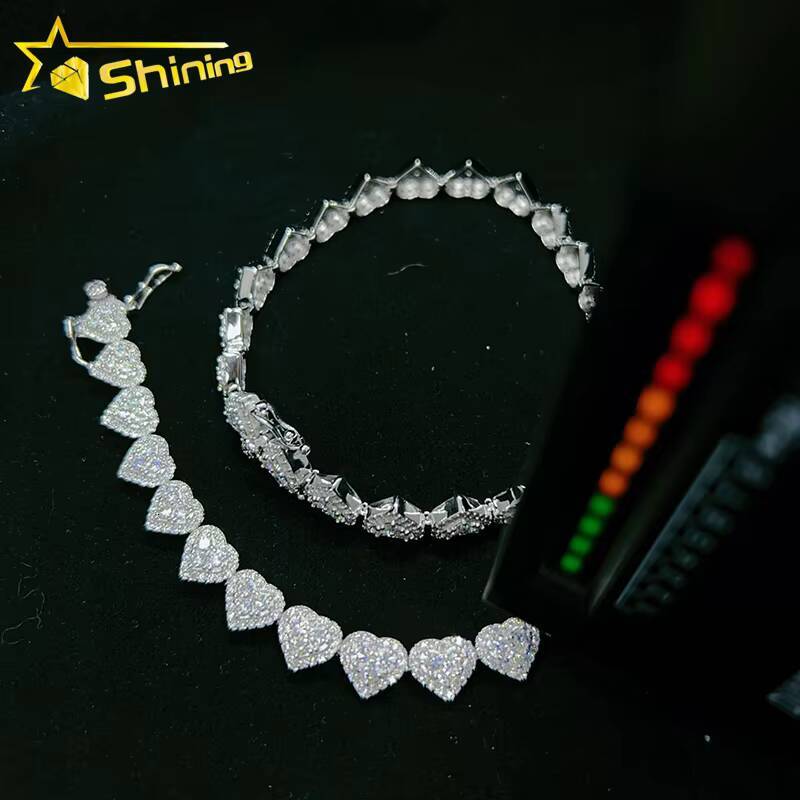 Fast Delivery Heart Iced Out Chain 925 Sterling Silver Pass Diamond Tester GRA Certified VVS Moissanite Bracelets