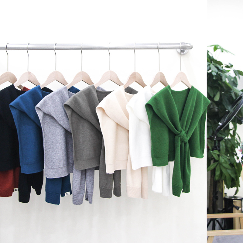 K583 Foreign trade spring and summer new style knitted small shawl ladies outer wear fake collar solid color small shawl wholesale Tonglu manufacturer