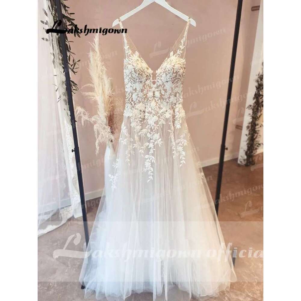 Lakshmigown Unlined Bodice Flowy A Line Tulle Wedding Dress With V Neck Beach Bridal Gown Customized Robe De Mariee