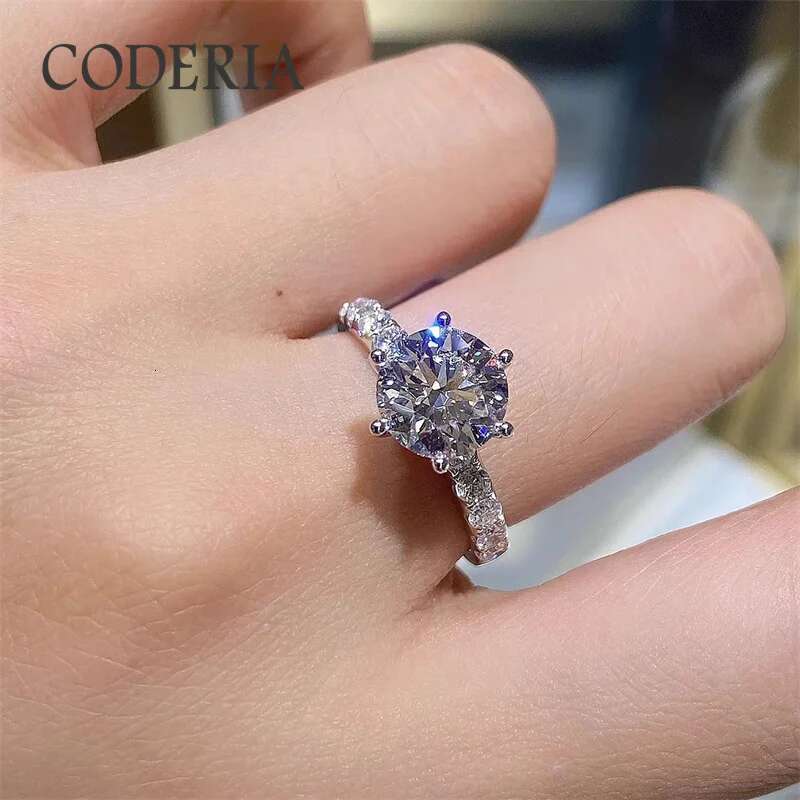 Luxury 3 Carat Moissanite Six Prong Wedding Ring Pass Diamond Test Plated 18K White Gold Women Band 925 Sterling Silver Rings