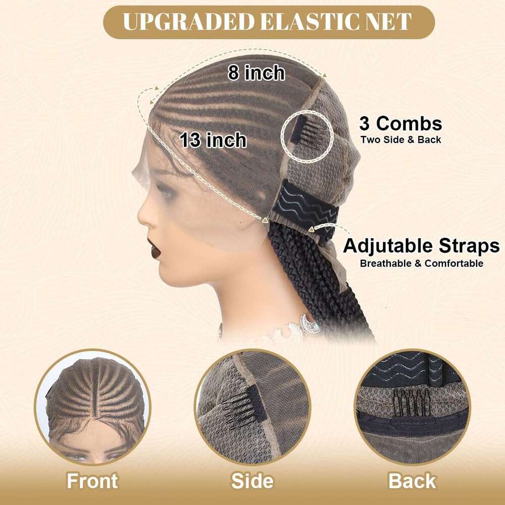 lounoke 36 inch Cornrow Braided Wig 13x8 Box Braid Wigs for Black Women, Plucked with Baby Hair