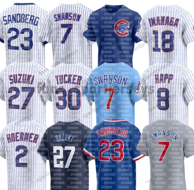 Cubs Mens Alternate Baseball Jerseys Swanson Cody Bellinger Seiya Suzuki Ian Happ Ryne Sandberg Javier Assad Pete Crow-Armstrong Kyle Tucker Shota Imanaga Hoerner