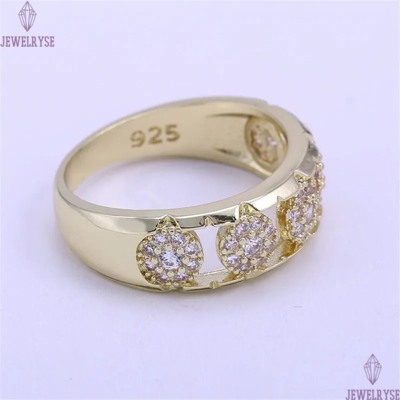 Hot Sell Fashion Jewelry Wedding Band Ring 925 Sterling Silver Gold Fill Pave White Sapphire CZ Diamond Popular Women Bridal Ring Gift