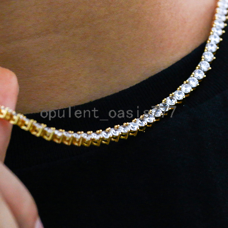Fashion Jewelry Classic 3 Prong Setting moissanite Diamond Cluster Tennis Chain Necklace for Men Women