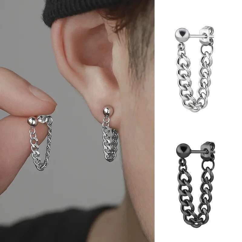 New 1 Pair Titanium Steel Chain Earrings For Men Women Hiphop Rock Punk Fashion Jewelry Piercing Earring