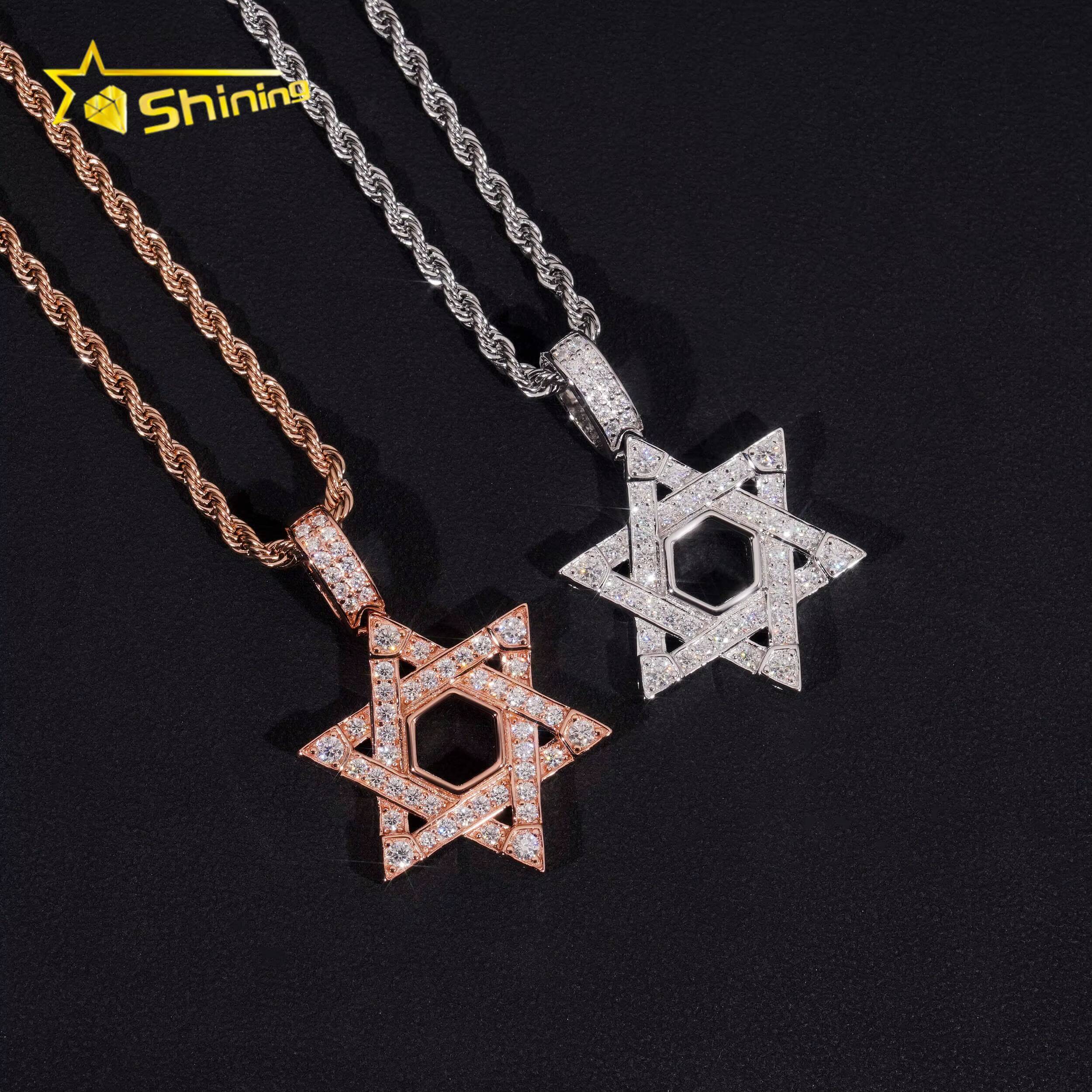 New Arrival Star Shape Charm Pendants 925 Silver Hip Hop Jewelry Men Women GRA Certified VVS Moissanite Pendant Necklace