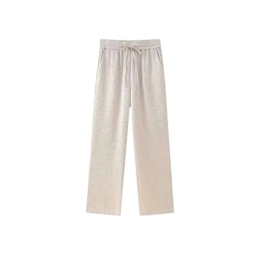 Trza-Women's Double-Breasted Loose Blazer Coat And High Elastic Waist Wide Leg Pants, Female Two Piece Sets, Fashion