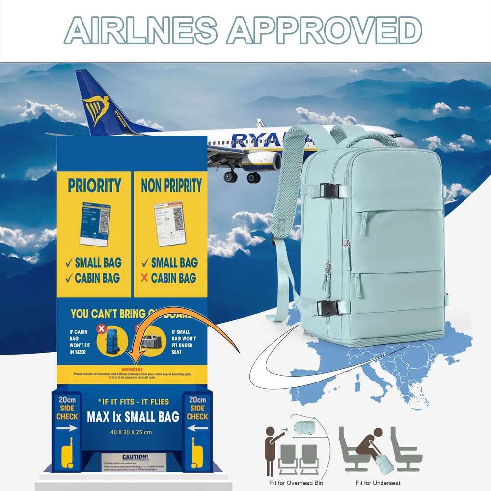 Women Men Hand Lage Business College Laptop Travel Backpack Waterproof Carry On Mochila Vie Cabina Avion 40X20x25