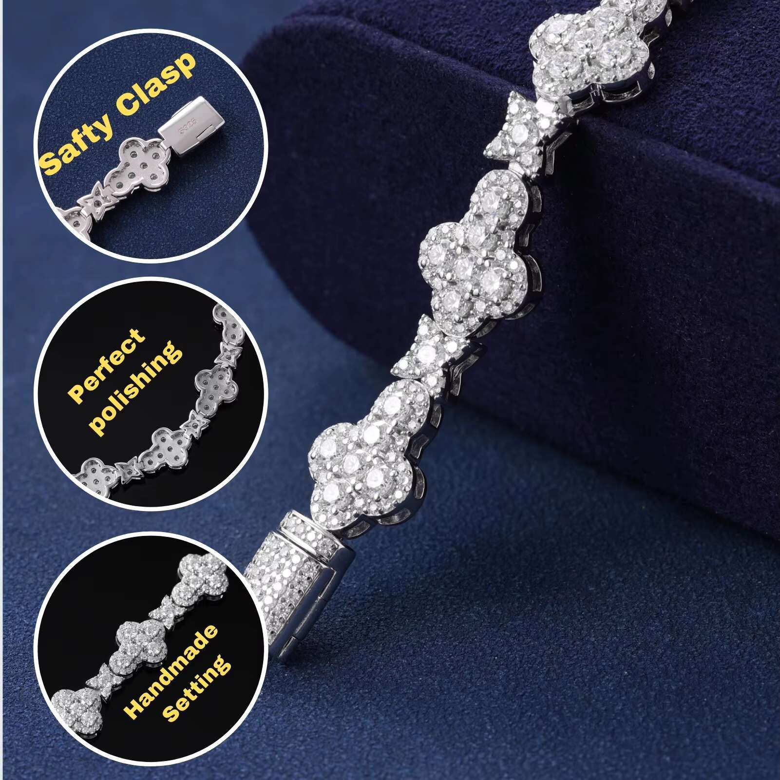 Versatile Mens 10mm White Gold Plated 925 Sterling Silver VVS Moissanite Diamond Iced Star Cross Link Bracelet for Parties