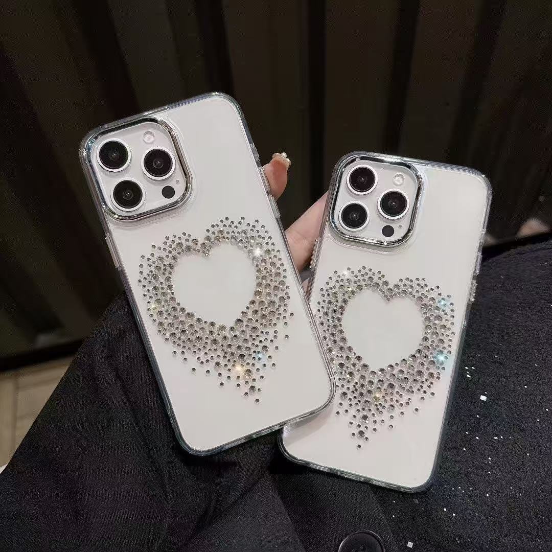 Transparent Heart Phone Case Suitable for iPhone 17 Pro Max Acrylic Luxury Rhinestone Apple 16/15 Protective Case
