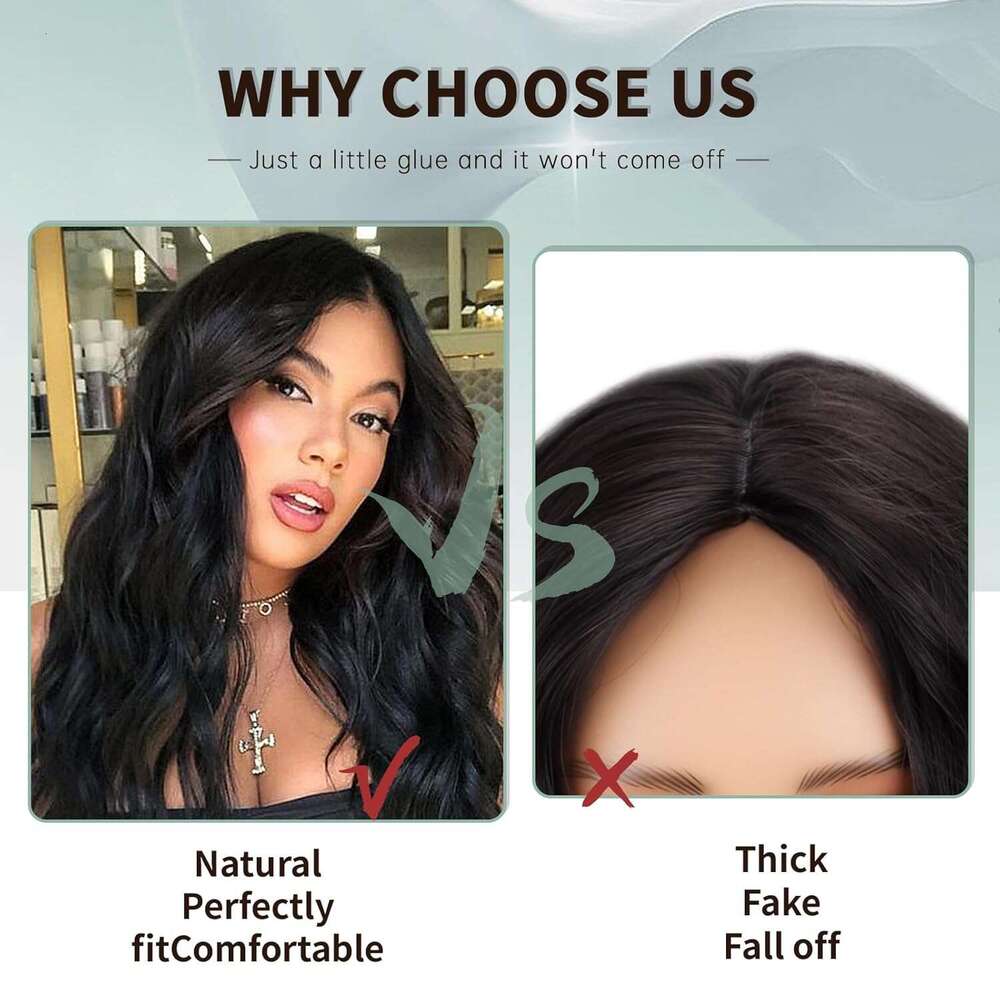 Long Wavy Wigs Women Curly with Middle Part Synthetic 26 Inch Natural Looking Black Wig for Daily Party Use