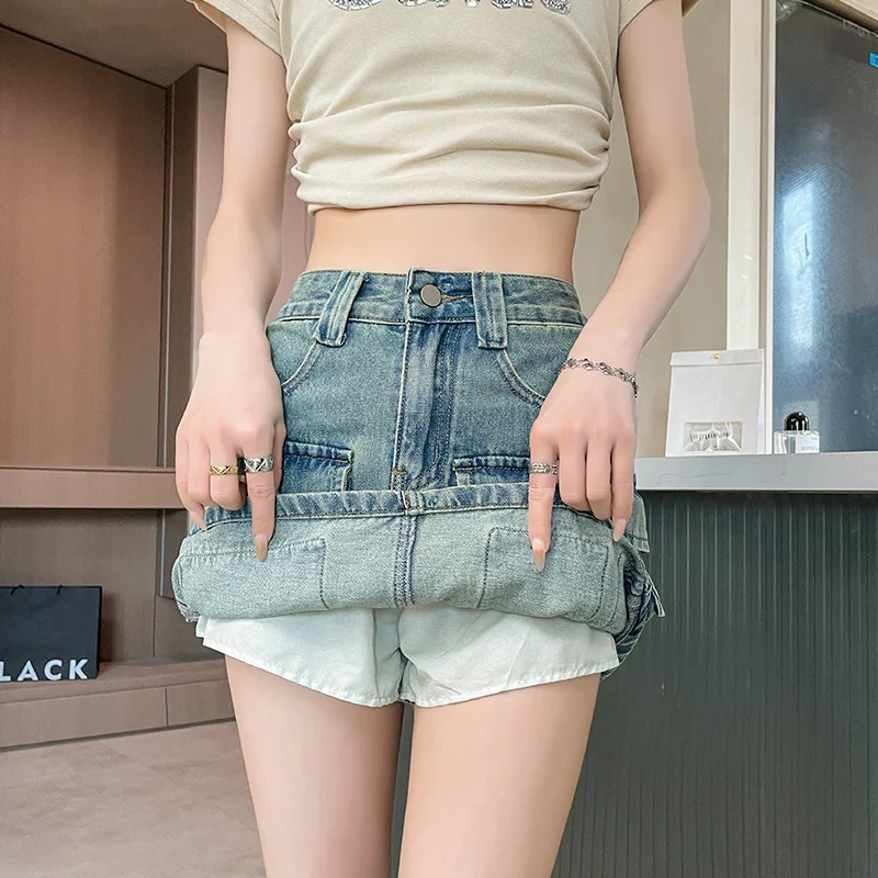 KSTUN 2025 Womens Summer Cowboy Skiing Bag Sexy High Waist Sprint Retro Blue Multi Pocket Cargo 250425