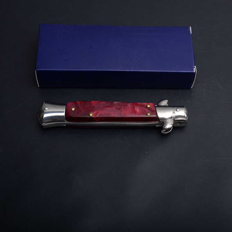 3Models 9'' Inch Stiletto Mafia Folding Knife 3.77'' 440C Blade, Acrylic Handles