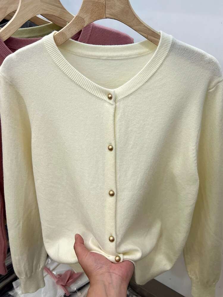 AOSSVIAO Long Sleeve Sweaters Cardigan Spring Autumn Women O-Neck Knitwear Clothing Fashion Basic Tops fashion clothing women