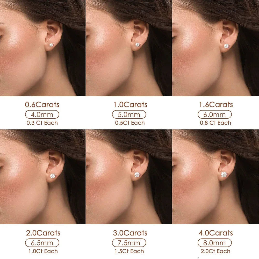 0.1-5ct Test Passed Studs Earrings for Women Orginal 925 Sterling Silver Screw Back Earring Sparkling Wedding Jewelry 250420