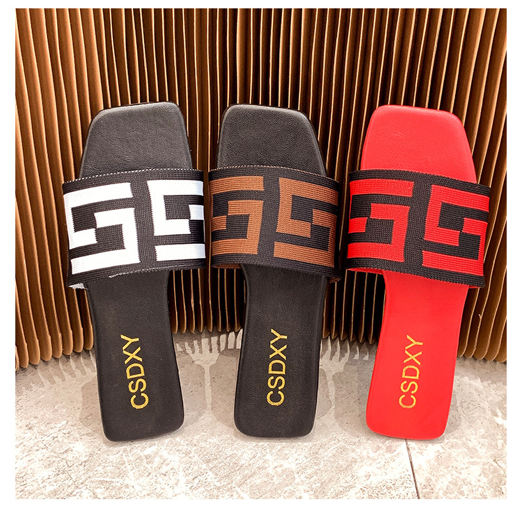 Free shipping designer's new summer collection of European and American fashion flat slippers with a one-shoulder elastic band for casual home we