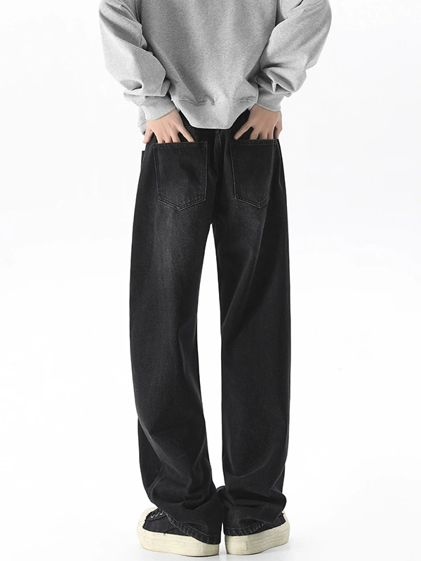 PLus Size 5XL Denim Pants Men Jeans Straight Washed Jean Loose Full Length Solid Loose Zipper Fly Spliced Distressed Mid Waist Vintage Trousers