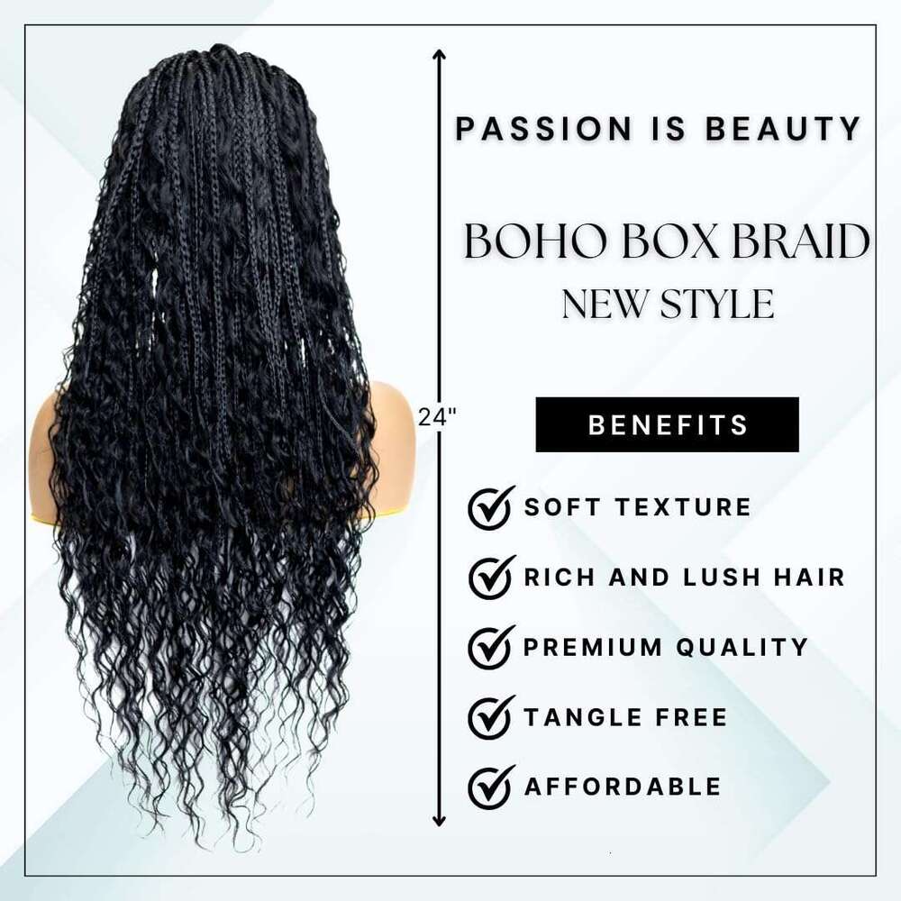 PIB 24'' Full Lace Bohemian Box Braid Knotless Wigs for Women Synthetic Braided Wig with Natural Baby Hair - Jet Black #1