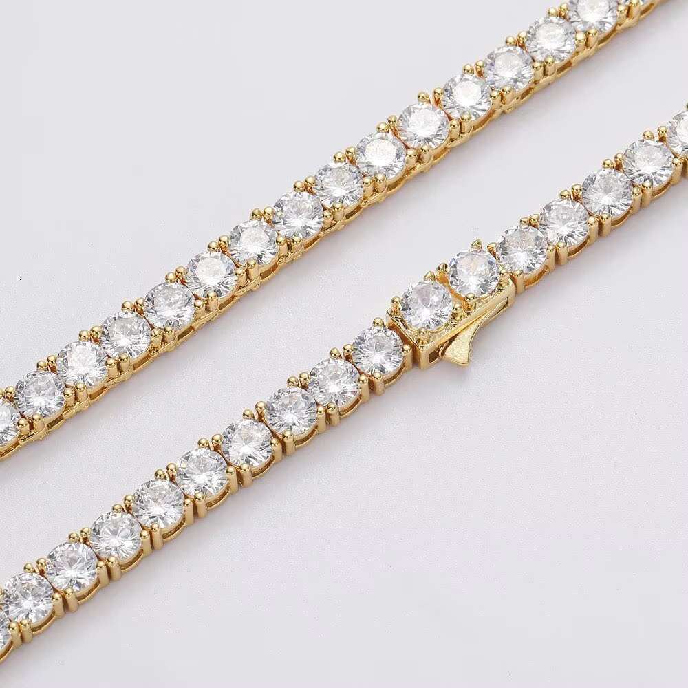Custom 4mm Iced Out VVS Moissanite Tennis Chain 925 Sterling Silver Hiphop Moissanite Tennis Chain