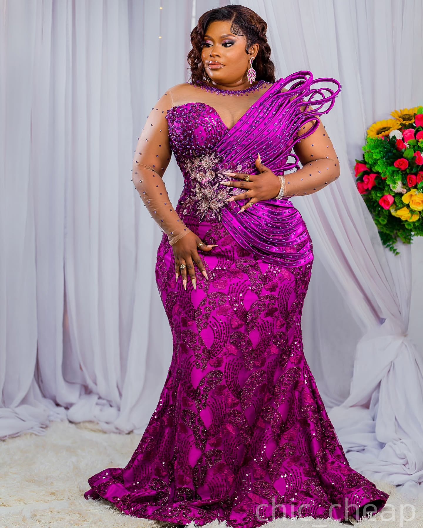 Mermaid Purple Plus Size Prom Dresses 2025 Crystals Floral Lace Sequined Evening Formal Party Second Birthday Engagement Gowns Dress For Special Occas