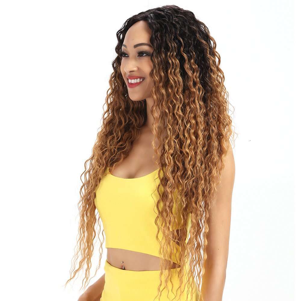 Joedir Lace Front Ombre Blonde 28'' Long Small Curly Wavy Synthetic Wigs For Black Women 130% Density Wigs(Ombre Gold Color)