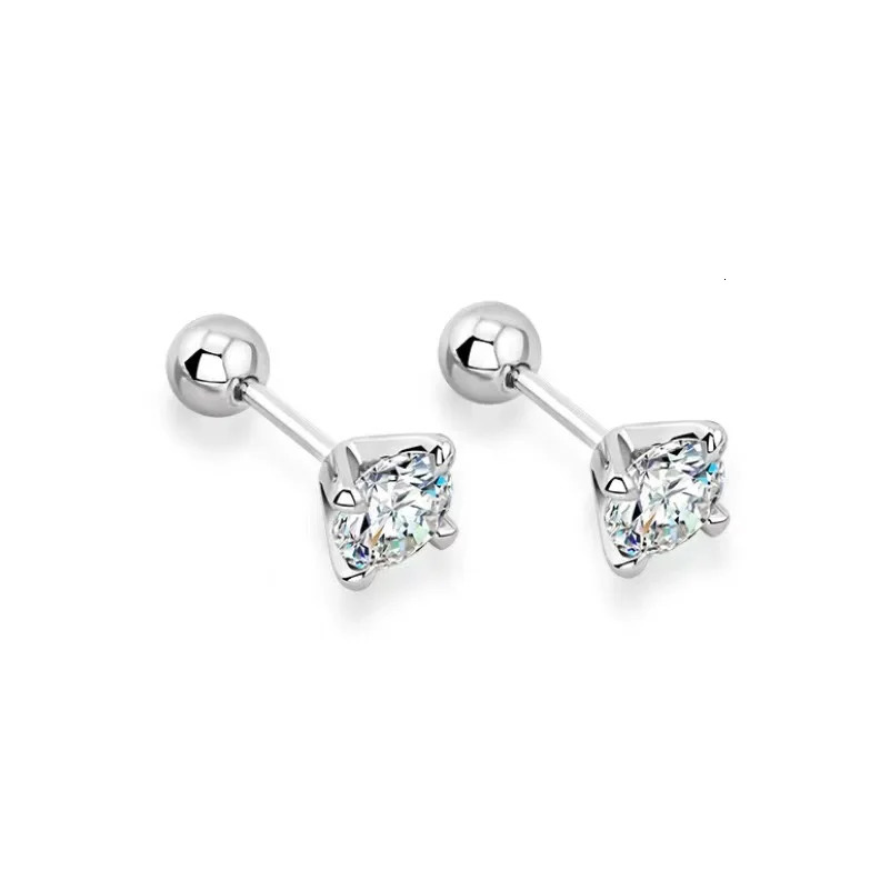 925 Sterling Silver 0.3-1 Carat * 2 Four-Claw Screw Earrings Fashion Casual High-End Sense Niche Lady 250420