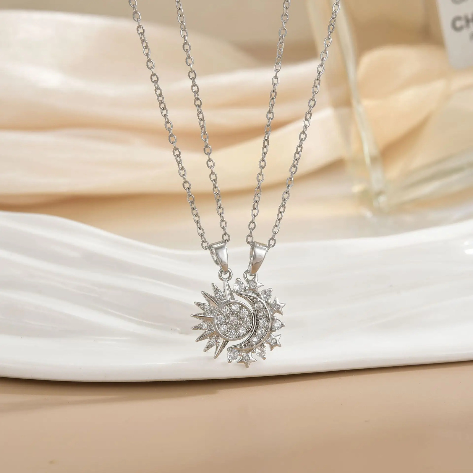 LATS Stainless Steel Magnetic Sun Moon Couple Necklace Fashion Chain for Men and Women Good Friend Gifts Trend Jewelry 250428
