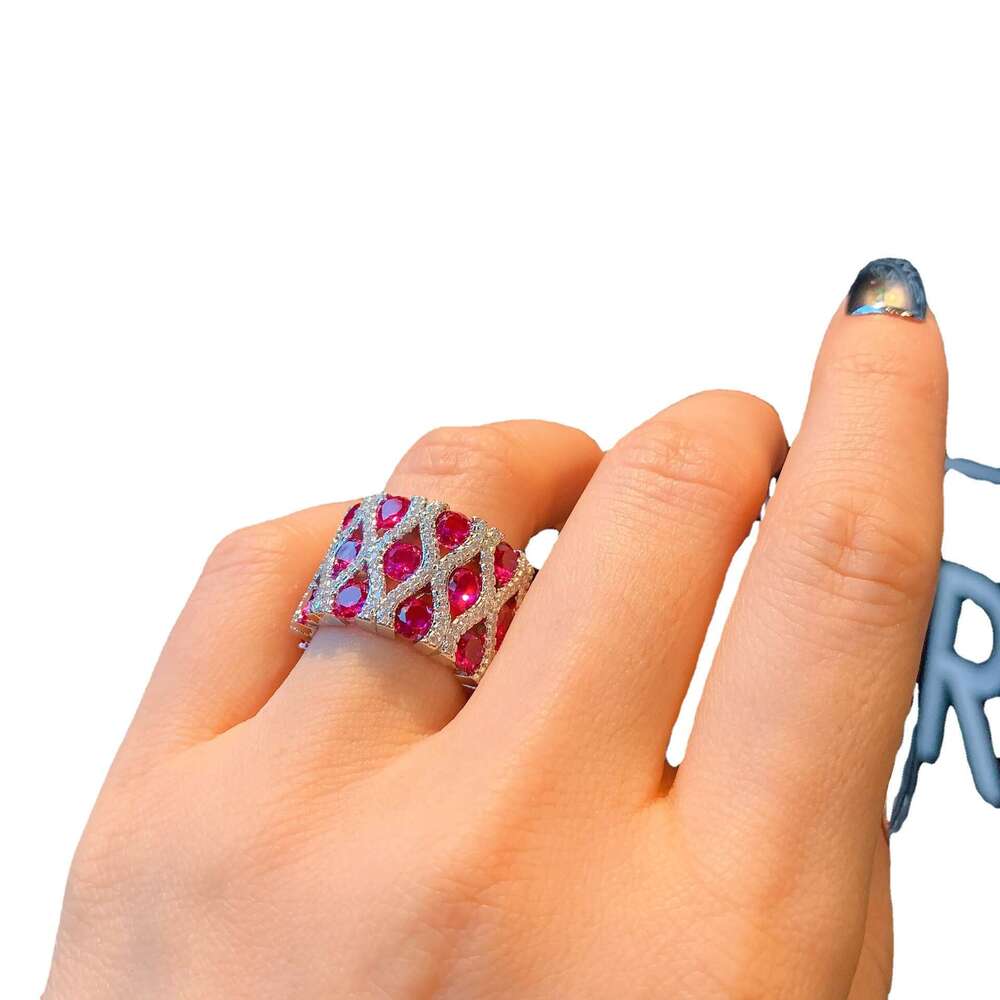 Zhuang Shengsheng Jewelry Female Simulation Colorful Treasure Wind Ring, Shining Diamond Set, Women's Ring