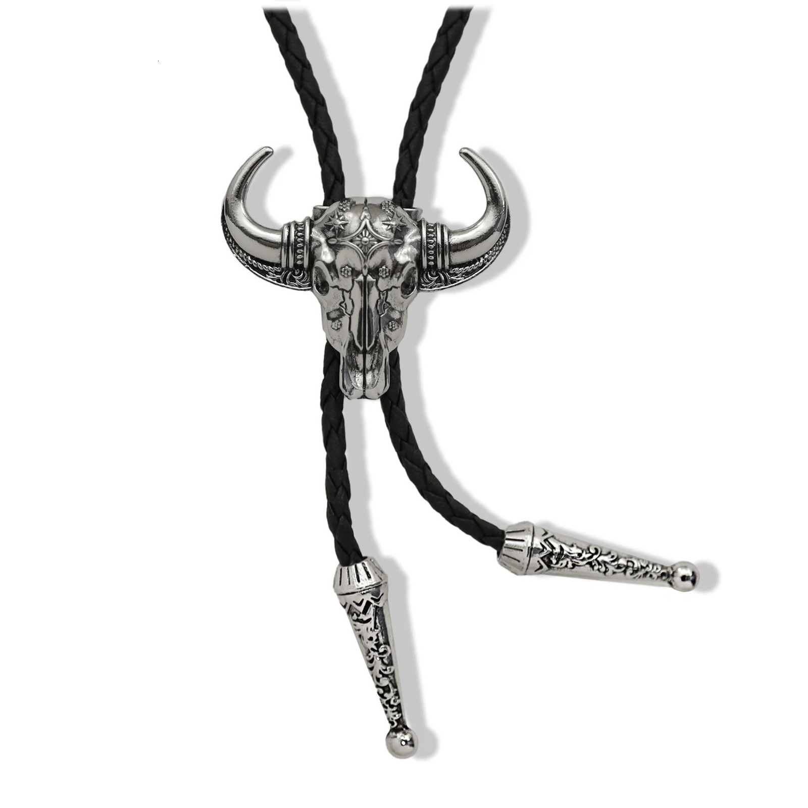 RechicGu Bull Head Pendant Bolo Tie Western Cowboy Necktie for Men Leather Rope Necklace Accessories Women Jewelry Gifts 250430