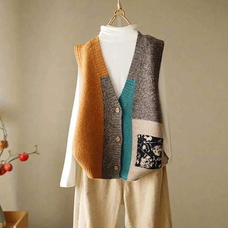 Retro Knitted Cardigan Autumn/spring Loose Design Sense Small Tank Top Women Outwear Sweater Vest Female fashion clothing women
