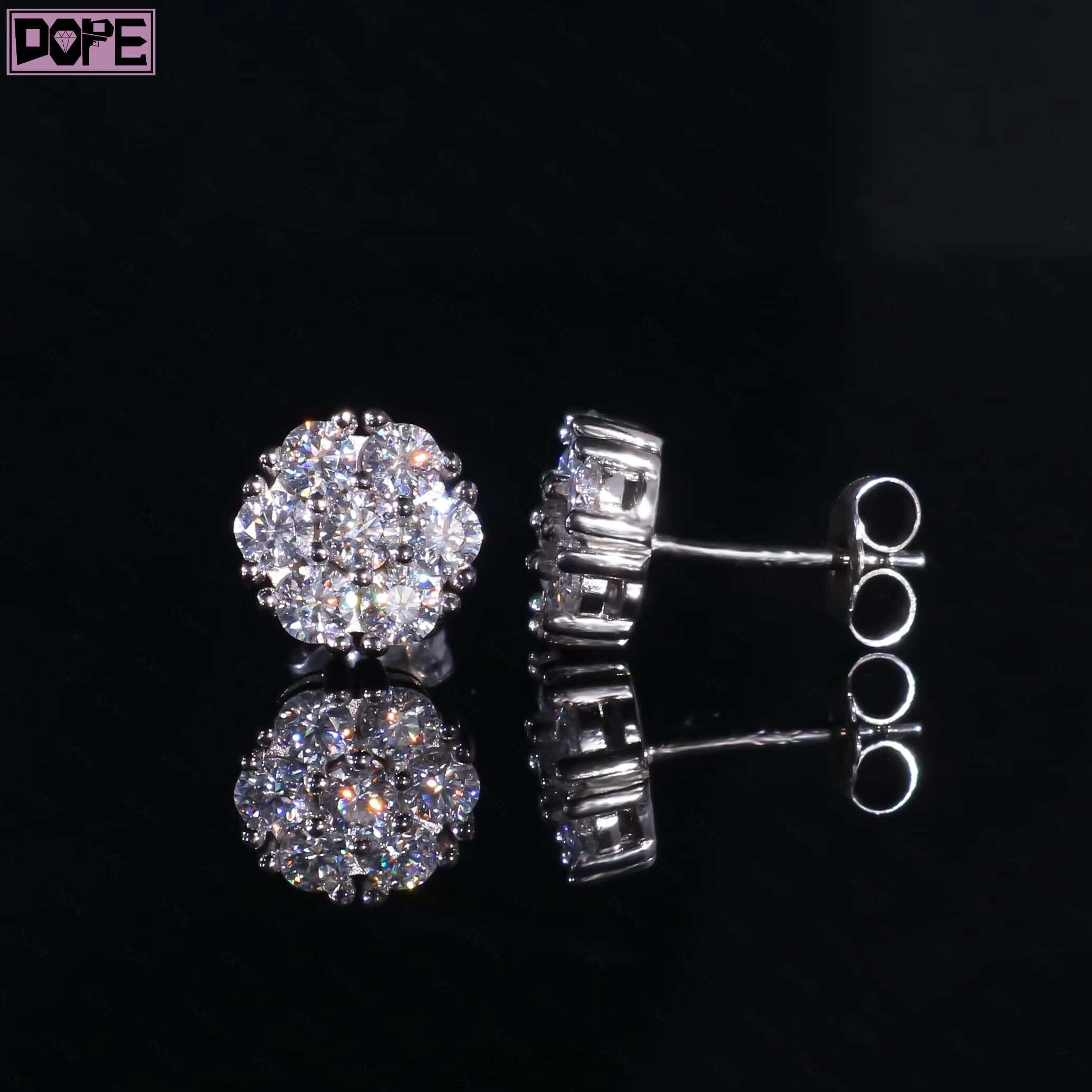 Hot Selling Moissanite Earrings Collection 925 Silver Iced Out Men Women Screw Back Cluster Stud Earrings