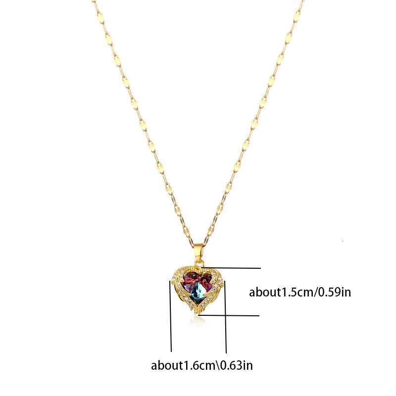 Top Colorful Crystal Ocean Heart Pendant Necklace For Women Trendy 316L Stainless Steel Jewelry Female Wedding Neck Chain