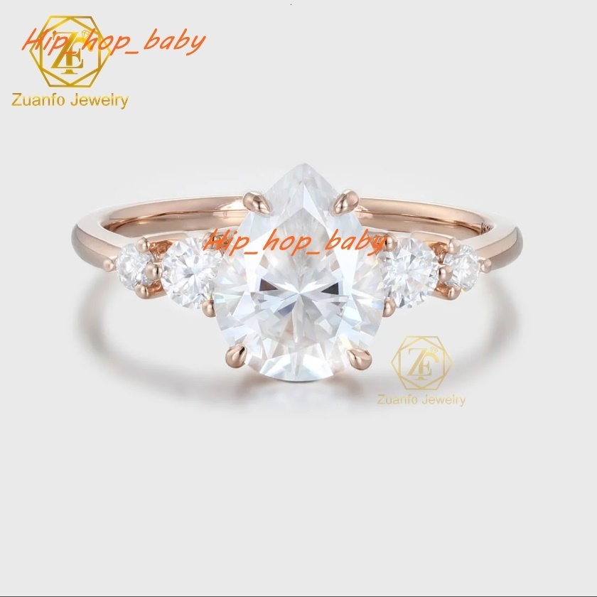 Luxury GRA Certificate Pear Shape Diamond Ring VVS Moissanite Diamond Ring 14k 18k Gold Engagement Ring for Women