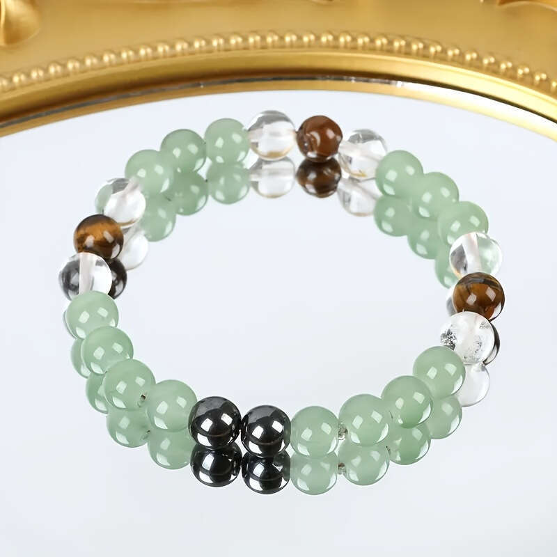 Temu Xiyin TK Tiger Eye Stone Green Dongling White Crystal Black Gallstones Fashion Bracelet