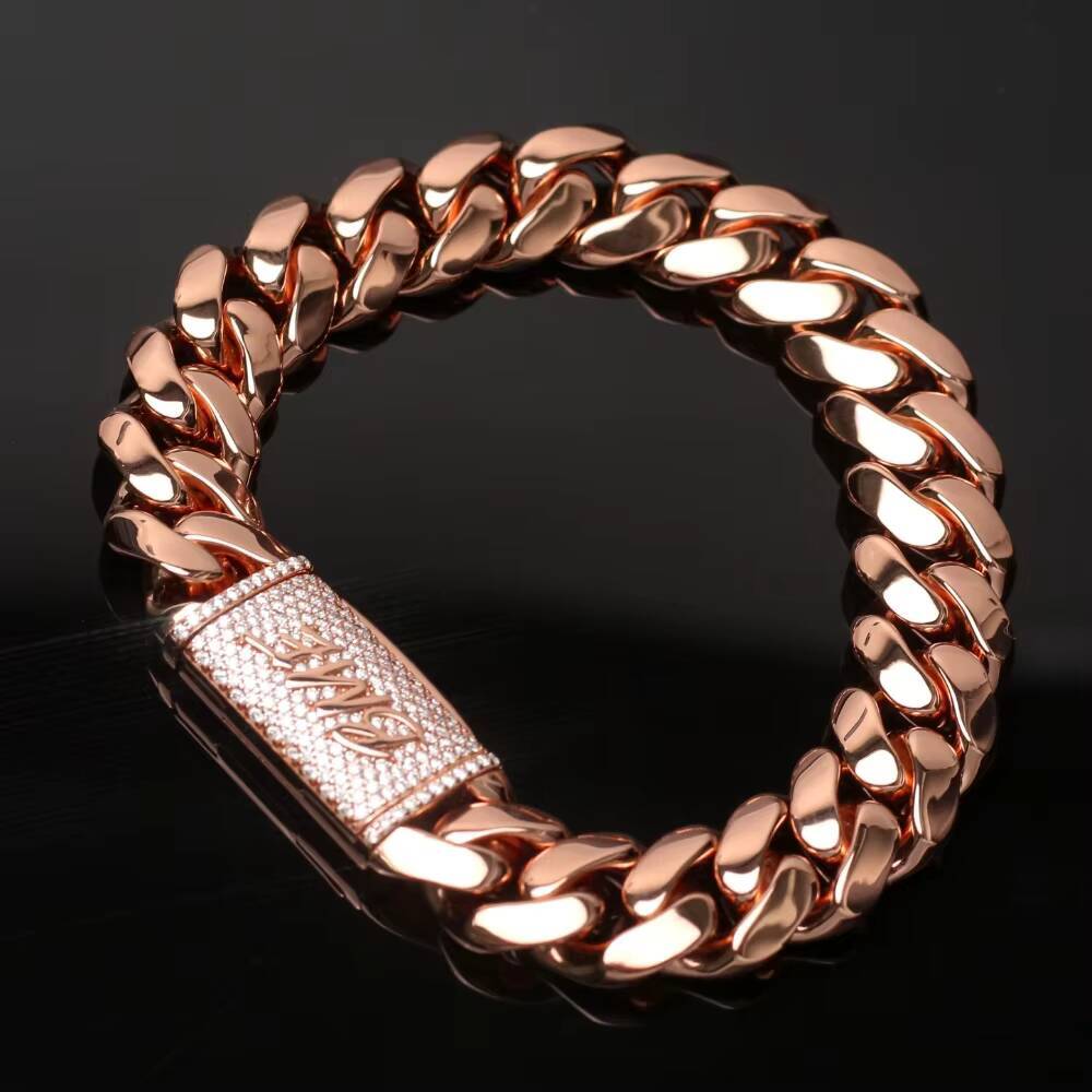 Iced Out Customized Bracelets Hip Hop Cuban Chain VVS Moissanite Clasp 925 Silver Cuban Link Bracelet