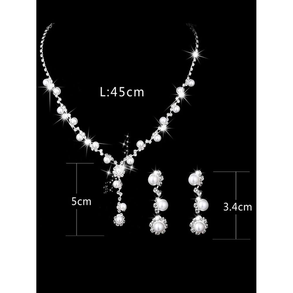 4 Pcs Bridal Jewelry Set, Rhinestone Pearl Necklace, Earrings, Bracelets, Dinner Dress Accessories