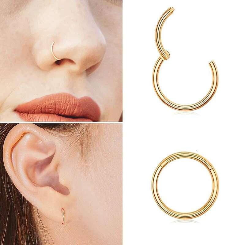 1Pc Stainless Steel Nose Hoop Septum Piercing Clicker Hinged Segment Rings Lip Helix Daith Conch Cartilage Earrings Sexy Jewelry