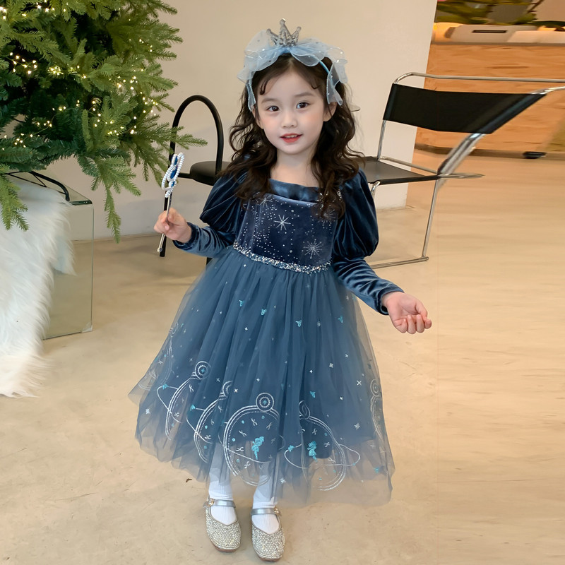 DISNEY kids designer clothes Frozen baby clothes Princess Elsa Spring and Autumn style dress for children outfit for one-year-old baby girl