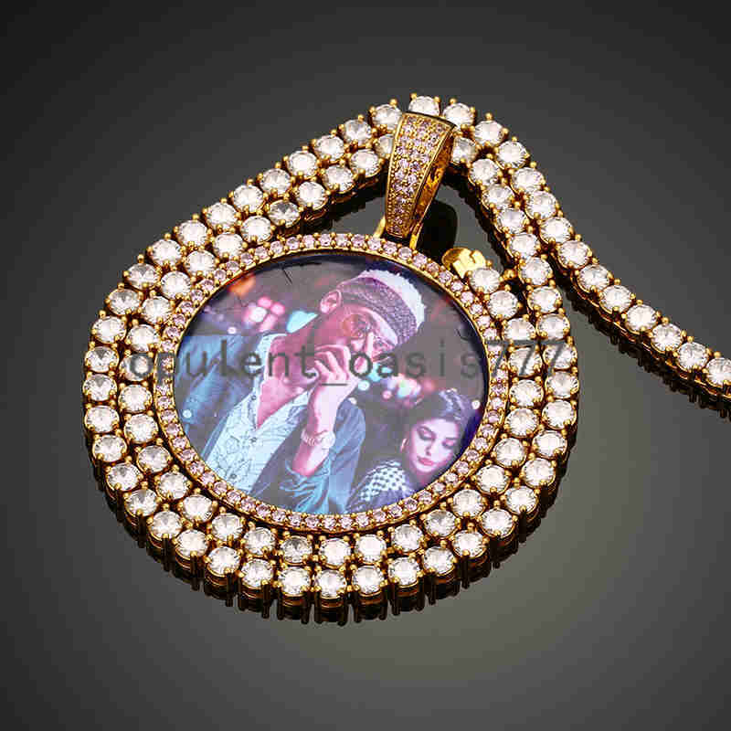 45mm Purple moissanite Diamond Custom Personalised Photo Necklaces Mens Hip Hop Sublimation Jewelry Picture Frames Medallion Pendant