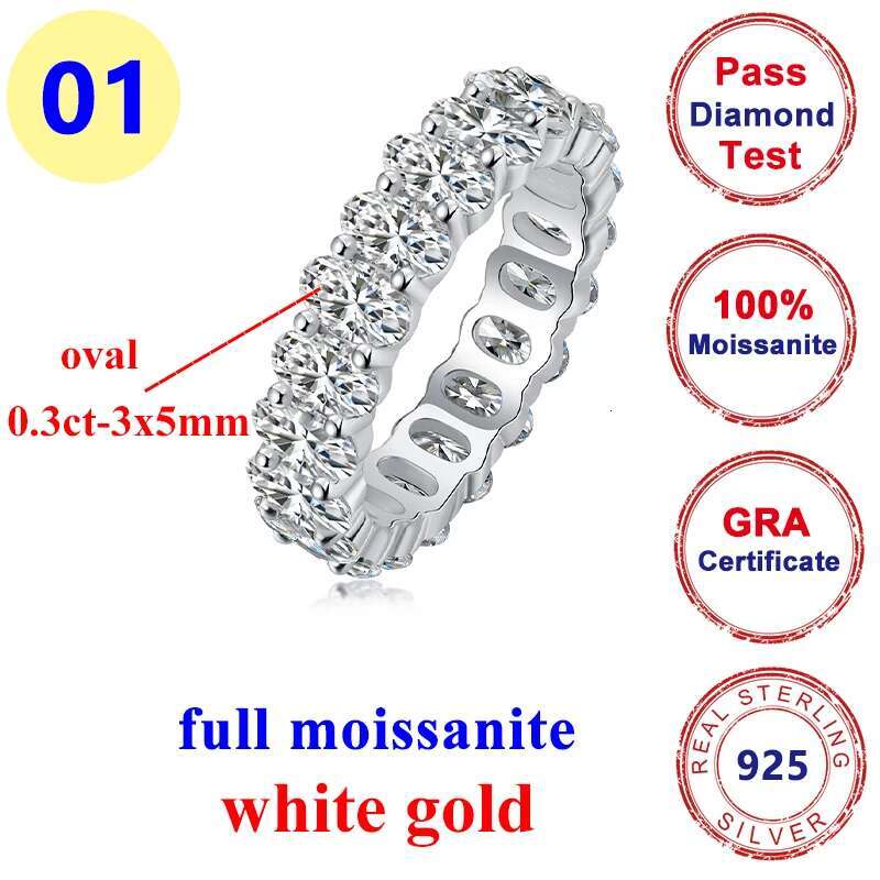 Full Moissanite Oval Diamond D Color Ladys Ring S925 Sterling Sliver Plated 18K White Gold Rings Fine Jewelry for Women