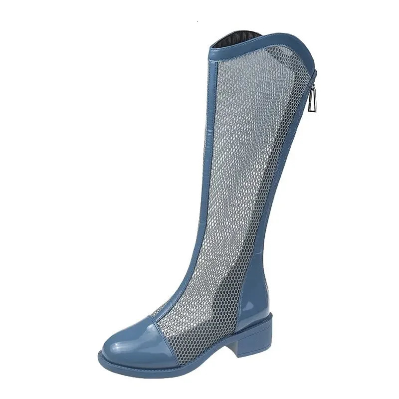 High Boots for Women Fashion Platform Martern Boot Hollow Long Boots Woman Sring Autumn Mesh Sexy Knee-length Boots 250428