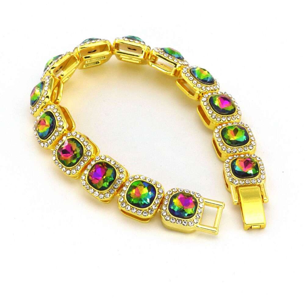 Hip hop jewelry designer men women necklaces bracelets colorful rock sugar square diamond studded necklaces punk Cuban chains