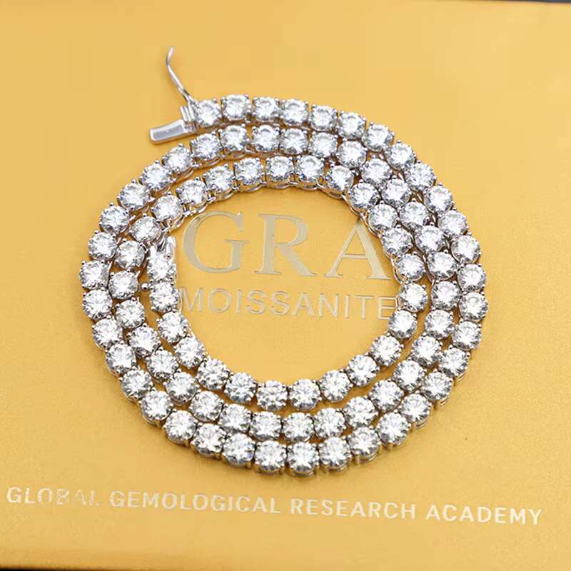 Fashion RTS 5mm Moissanite Diamond 7~26 Inches Sterling Silver S925 Tennis Chain Moissanite Hip Hop Jewelry