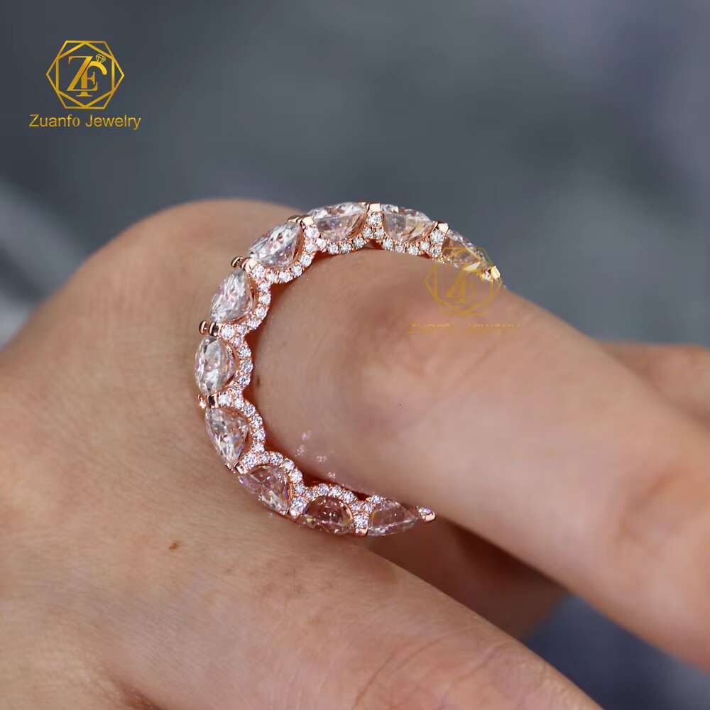 Iced Out S925 Silver Round Brilliant Cut VVS D Color Moissanite Diamond Hip Hop Tennis Ring for Men and Women