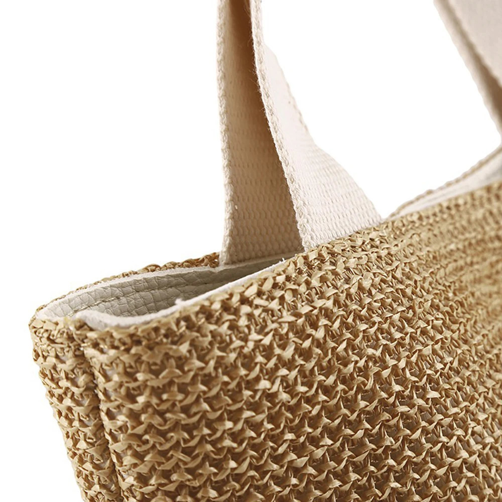 Tourist holiday shoulder woven bag large capacity beach bag straight woven fashionable handbag 01 250427